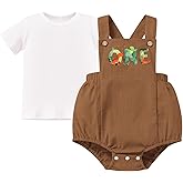 IBTOM CASTLE Baby Boys Girls 1st Birthday Outfit First Birthday Corduroy Backless Overalls Romper Top Shirt Cake Smash Outfit