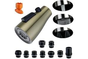 longcheer Kitchen Pull Down Faucet Head Replacement with nine Adapters - three Function Kitchen Faucet Spray Head, Pull Out Kitchen Sink Tap Sprayer Nozzle(Gold)