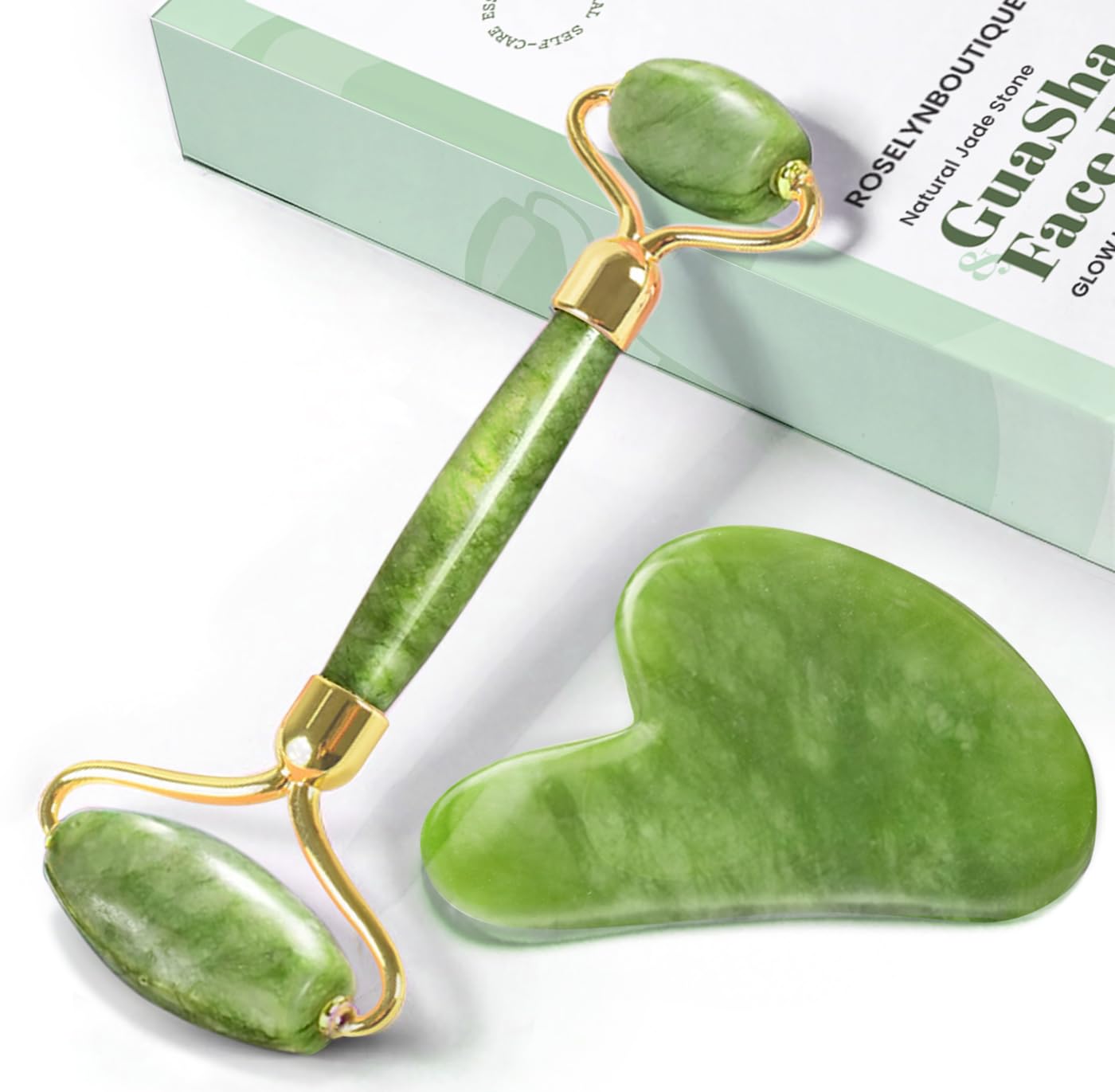 ROSELYNBOUTIQUE Gua Sha Facial Tools & Face Roller for Wrinkless Natural Skincare Tool Jade Roller Guasha Tool for Face Facial Massager (Green)
