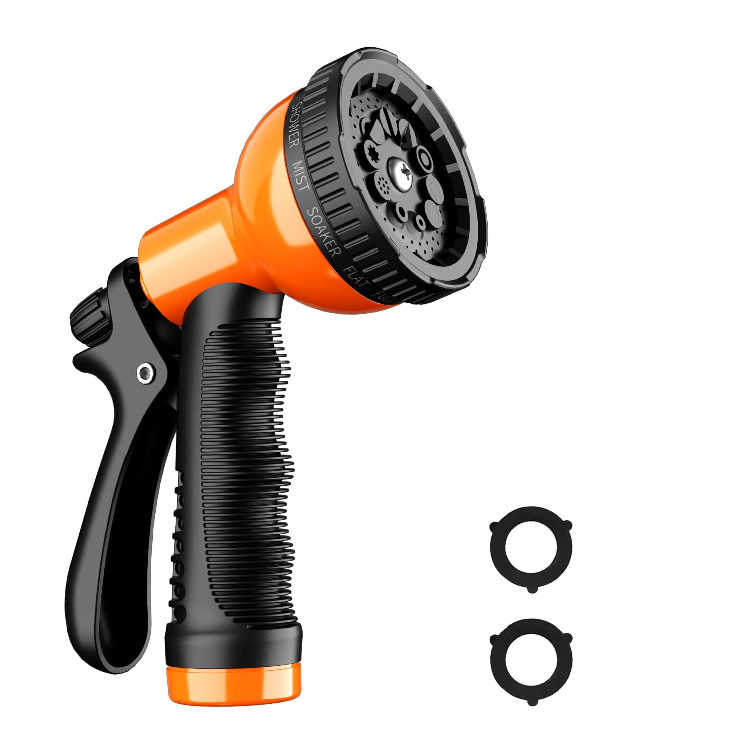 Photo 1 of Garden Hose Nozzle Sprayer 10 Watering Patterns Spray Nozzles Heavy Duty Hose Head Lightweight Hose Attachment Orange