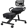 Ergonomic Kneeling Chair with Back Support, Adjustable Posture Corrective Knee Stool with Rolling Wheel and Thick Comfortable Cushion for Home Office Posture Correct and Neck Pain Relief