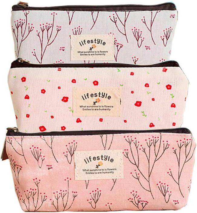 WEILAN Floral Pencil Pen Case Cosmetic Makeup Countryside Flower Bag Set of 3 by pencil cases for adults makeup bag for purse