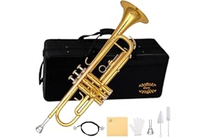 Glory Bb Trumpet - Trumpets for Beginner or Advanced Student with Case, pair of gloves-Gold Laquer