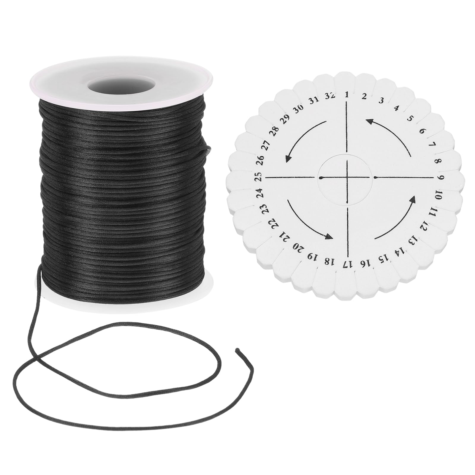 uxcell 109 Yards 1.5mm Satin String Cord, Polyester Cord Beading String with Disc Organizer for DIY Bracelet Necklace Chinese Knot Jewelry Making Macrame Trim, Black