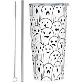 TOUNHEYA Halloween Ghost Tumbler with Lid and Straw Cute Boo 20oz Insulated Stainless Steel Cup Spooky Travel Coffee Mug Water Bottle for Women Gift for Birthday Christmas