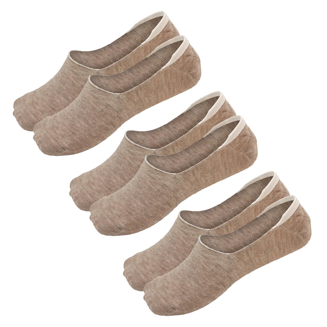 JYC CREATIVE Invisible Socks, 95% Cotton, 5% Elastane, Non-Slip Socks, Breathable Socks, Low Sports Socks, Unisex Adult Socks, Beige, 3 Pairs, 39-46