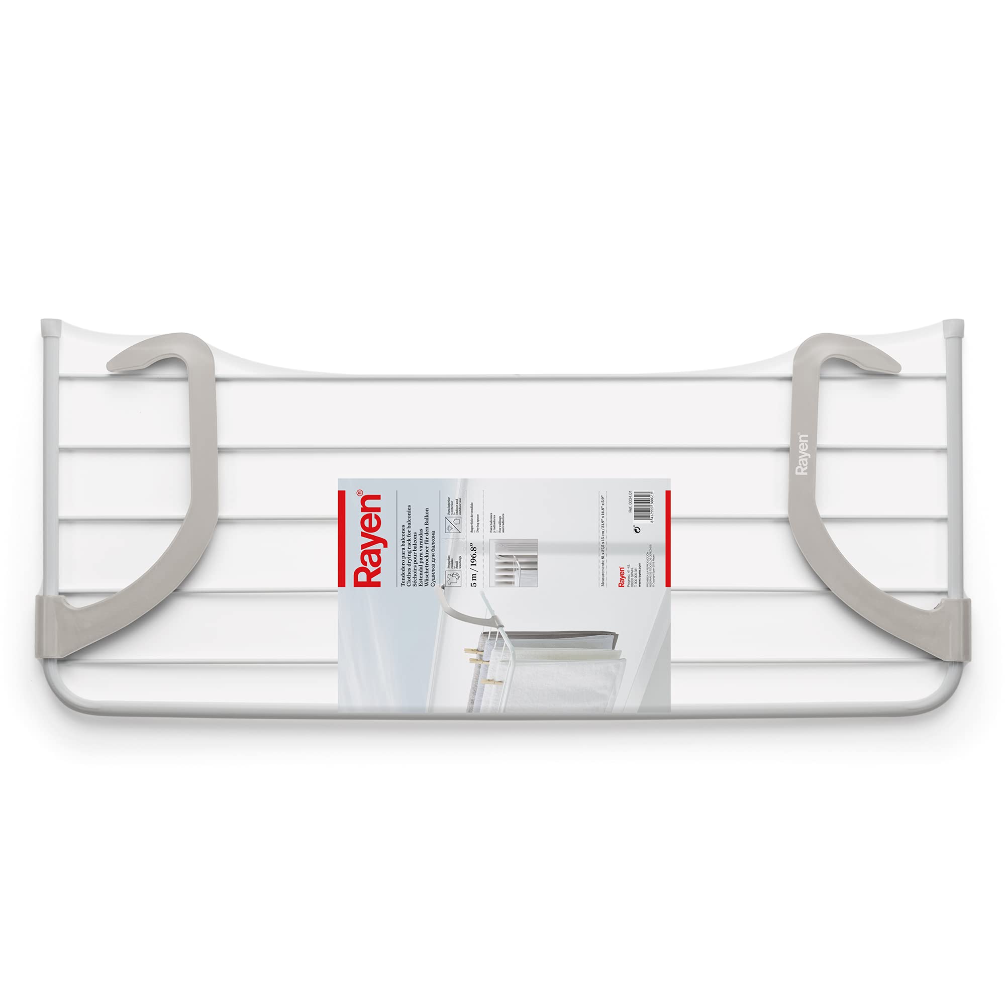 Rayen Balcony Airer, Steel, ABS, White and Grey, 81 x 37.5 x 15 cm