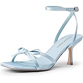 DREAM PAIRS Women's Bow Heels -Kitten Heels for Women, Square Toe Strappy Heeled Sandals, Elegant Wedding & Bridal Bownots Sandals for Formal & Special Occasions
