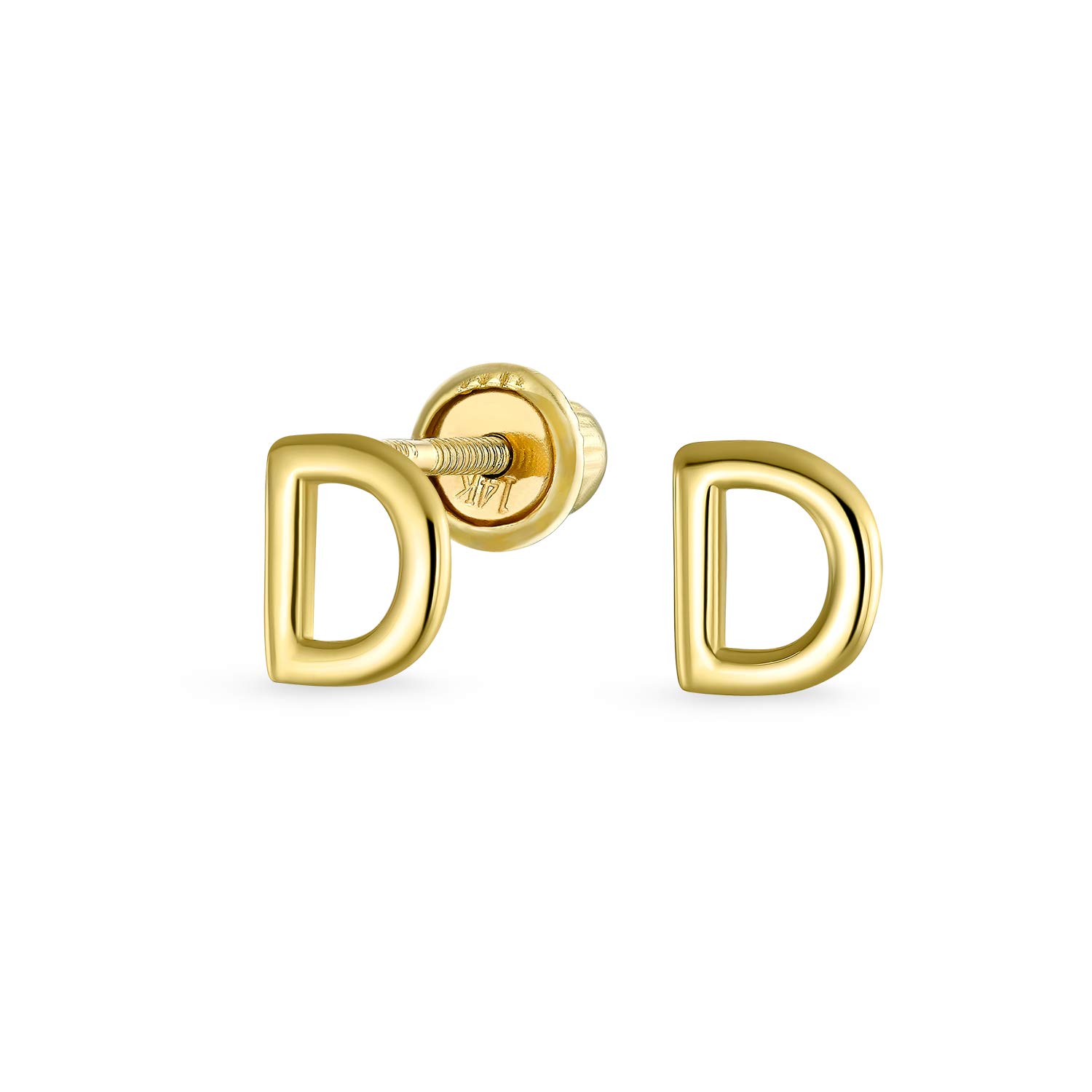 ABC Minimalist Real Yellow 14K Gold Capital Block Alphabet Letter D Initial Stud Earrings Safety Ball Screw Back For Teen For Women — image 1