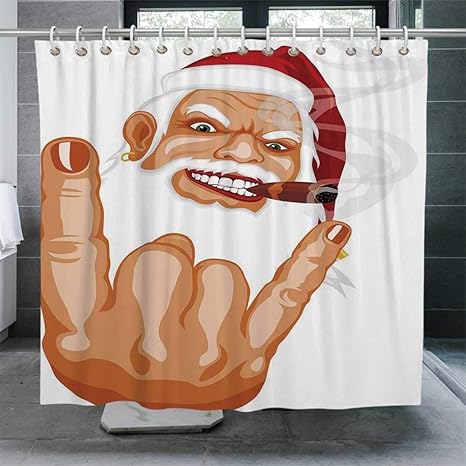 Amazon クリスマス防水シャワーカーテン シガーノエルユーモアのお祝いを吸うマウスロッカージェスチャーを作るサンタクロースフック付き装飾浴室カーテン 70 8 W X 90 5 H 180x180 Cm シャワーカーテン ホーム キッチン オンライン通販