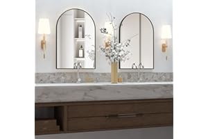 NEUWEABY Wall Mounted Mirror, Arched Wall Mirror for Bathroom, 20"x30" Arch Bathroom Mirror with Metal Frame, 2 Piece Black Vanity Mirror Decor for Mantle, Bedroom, Entryway