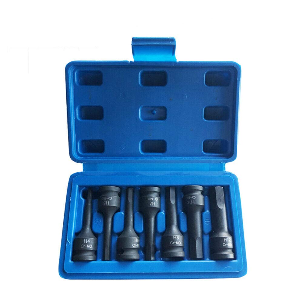 Impact Socket Bit 7PCS H4-H12 3/8" Socket Bit Set Drive 6-Point Spline Socket for Automotive, Mechanical and Engineering Tasks