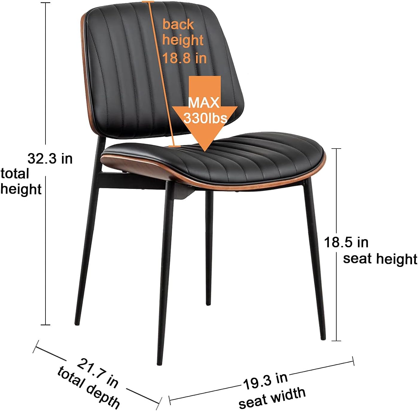 LUNLING Dining Chairs Set of 2 Mid Century Modern Retro Faux Leather Chair with Walnut Bentwood Upholstered Seat Metal Legs Adjustable Foot for Kitchen Dining Room Chairs - Chairs