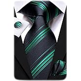Hi-Tie Mens Plaid Ties Classic Paisley Necktie with Handkerchief Cufflinks Set Business Stripe Tie