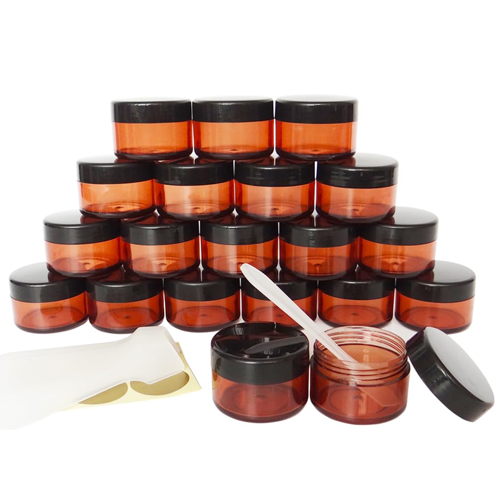 Wopanxye 20 Pieces 15ml/ 15g Round Pot Travel Jars Plastic Cosmetic Containers with Lid for Liquid Creams Sample, Homemade DIY, Lip Balm, Art Pigments, Mica Powder, Eyeshadow, Glitter, Beads, Ointment