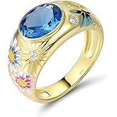 Santuzza 925 Sterling Silver Enamel Flower Pattern Ring for Women