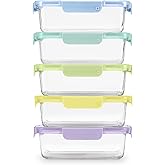 Ello Color Lock 5 Cup 10PC, 5 Pack Glass Meal Prep Sets Leak-Proof Glass Food Storage Containers with Airtight BPA-Free Plastic Lids, Dishwasher, Microwave, and Freezer Safe, Purple Rain