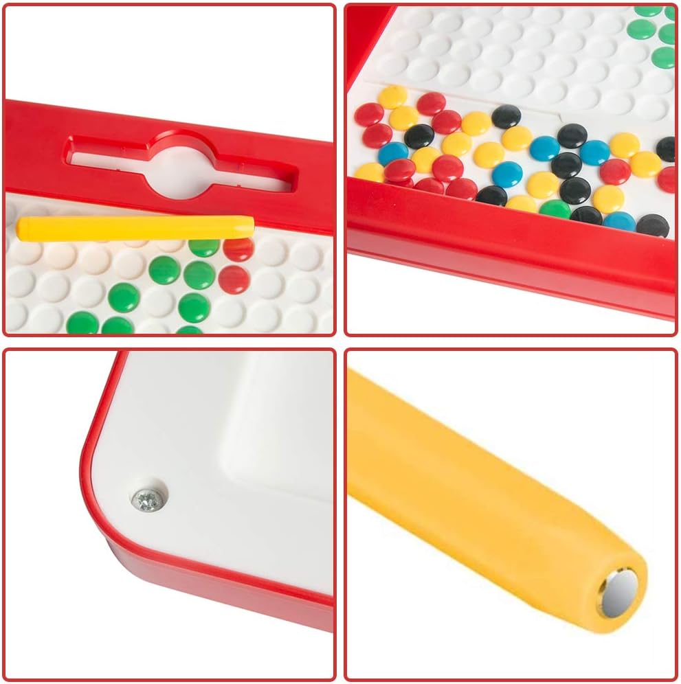 Hobaby Magnetic Drawing Pad, Creative Doodle Board Toys, with 130pcs Dots and 10 Double-Sided Picture Cards,Educational Travel Doodle Toys for Toddler Kids Children(L, Red): Toys & Games