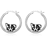 Sterling Silver Border Collie/German Shepherd/Boston Terrier/French Bulldog Hoop Earrings for Women - Cute Animal Dog Earrings Birthday Christmas Valentines Anniversary Hoops Jewelry Gifts