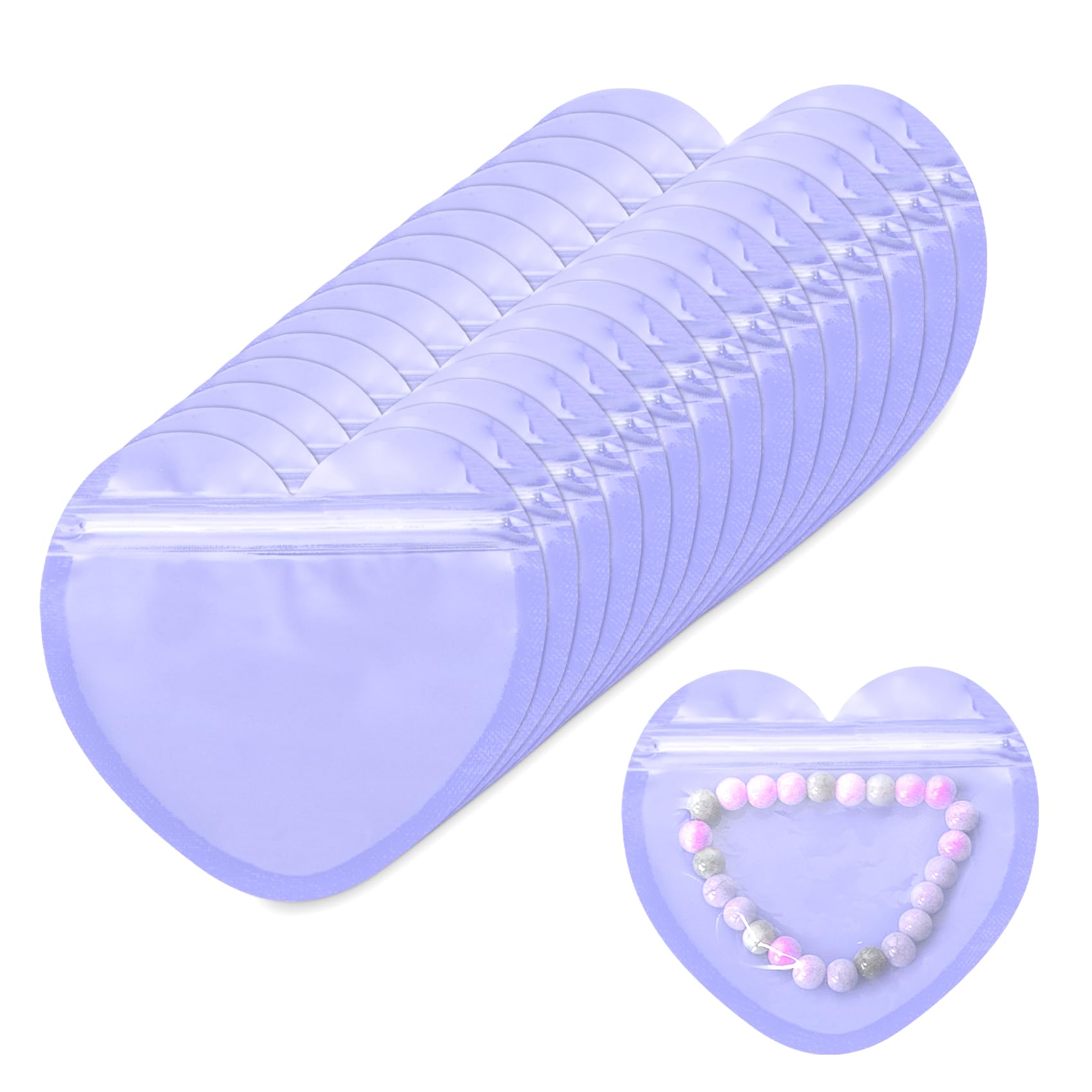 Photo 1 of 100 Pcs Heart-Shaped Jewelry Bags Small Jewelry Bags Purple Resealable Ziplock Bags Clear Plastic Jewelry Organizer Cute Packaging Supplies for Small Business Earring Sample Wedding Valentine's Day