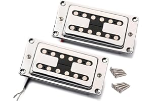 LAMSAM Humbucker Pickups Set, High Output Flush Polepiece Ceramic Magnet PUP Compatible Electric Guitar with Humbucker Pickup Configuration, Double Coil Bridge Neck Pick-up Replacements, Chrome