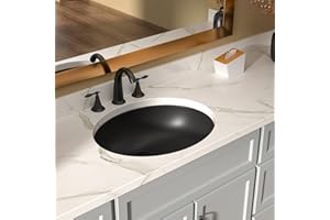 Lordear Undermount Black Bathroom Sink 19x16 Inch Bathroom Vanity Sinks Undermount Oval Black Porcelain Ceramic Bathroom Under Counter Lavatory Vanity Sink Basin with Overflow