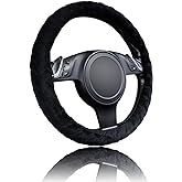 Flying Banner car Steering Wheel Cover Soft Velvet Universal Size 15 inches SUV Truck Anti Slip Odorless Winter (Black, Velve