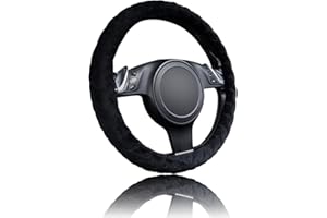 Flying Banner car Steering Wheel Cover Soft Velvet Warm Universal Size 15 inches SUV Truck Anti Slip Odorless Summer Winter (Black, Velvet Massage)