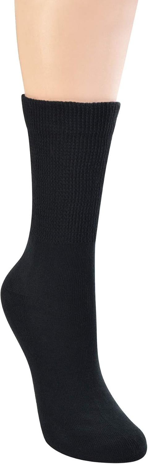 Yomandamor Women's 5 Pairs Non-Binding Cotton Crew Diabetic/Dress Socks with Seamless Toe and Cushion Sole: Clothing