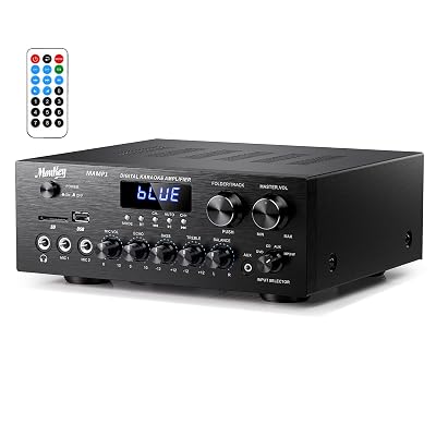 Moukey Stereo Receivers with Bluetooth 5.0, 2.0 Channel Power Audio Amplifier Stereo System w/USB, SD, AUX, RCA, MIC in w/Echo, LED for Karaoke, Home Theater Speakers, 400W Peak, 25W× 2 RMS- MAMP1