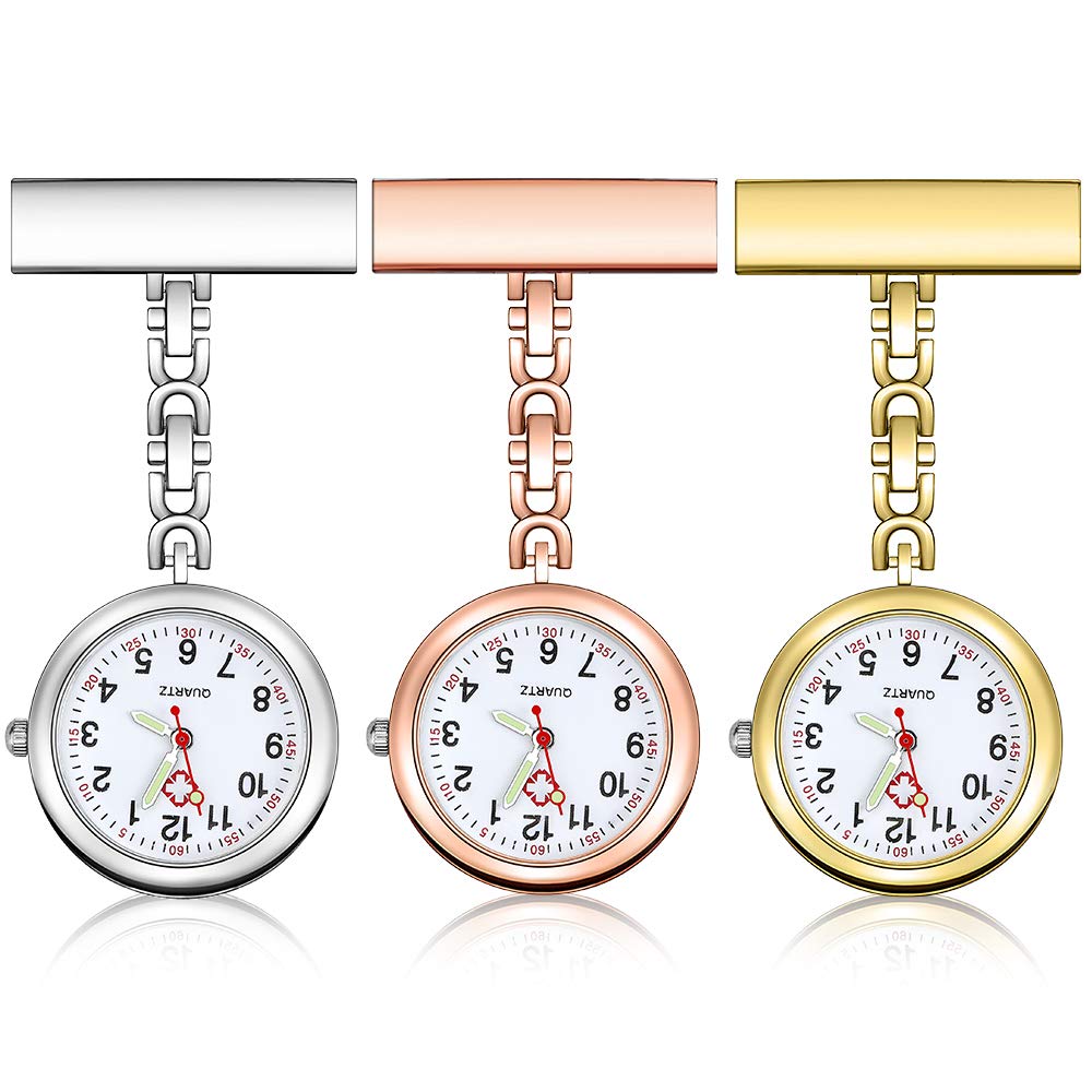 Anpro Nurse Watch,3pcs Silver/Rose Gold/Gold Fob Watch for Nurses and Doctors,Daily Waterproof