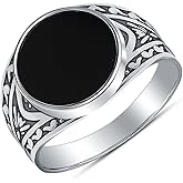 LeCalla Black Onyx Men's 925 Sterling Silver Handmade Rings | Vintage Signet & Engagement Ring | Antique Style Onyx Ring Gift for Father Husband Him (Size 8-10 No.)