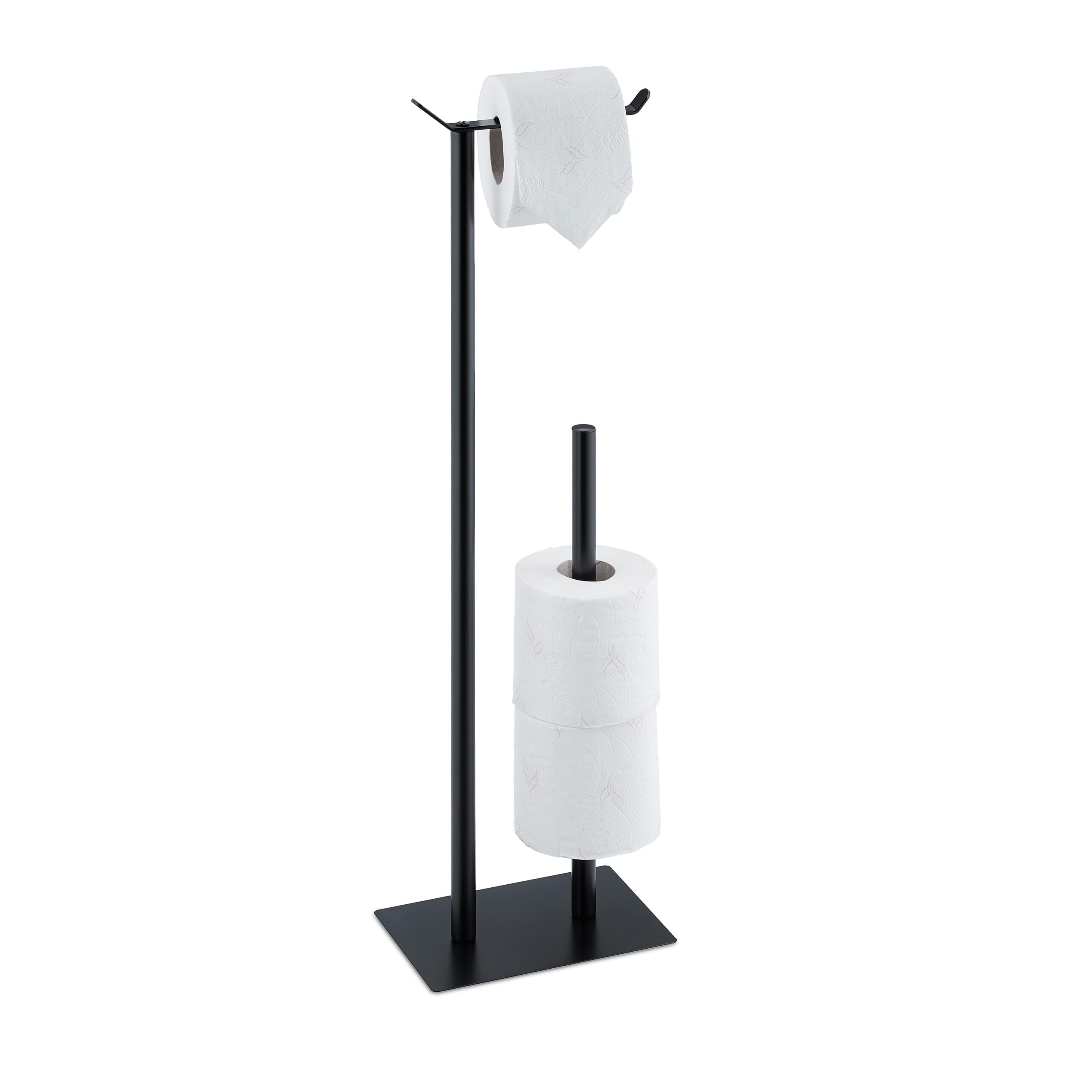 Relaxdays Toilet Paper Holder, Free-Standing, Stable, Spare Roll Storage for Bathroom, HWD: 62 x 20 x 13.5 cm, Black, Steel