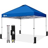 CROWN SHADES 10x10 Pop Up Canopy - Beach Tent with One Push Setup - Easy Outdoor Sun Shade for Events, Parties, Camping - Gazebo with STO-N-Go Cover Bag, Silver Coated Top, Blue