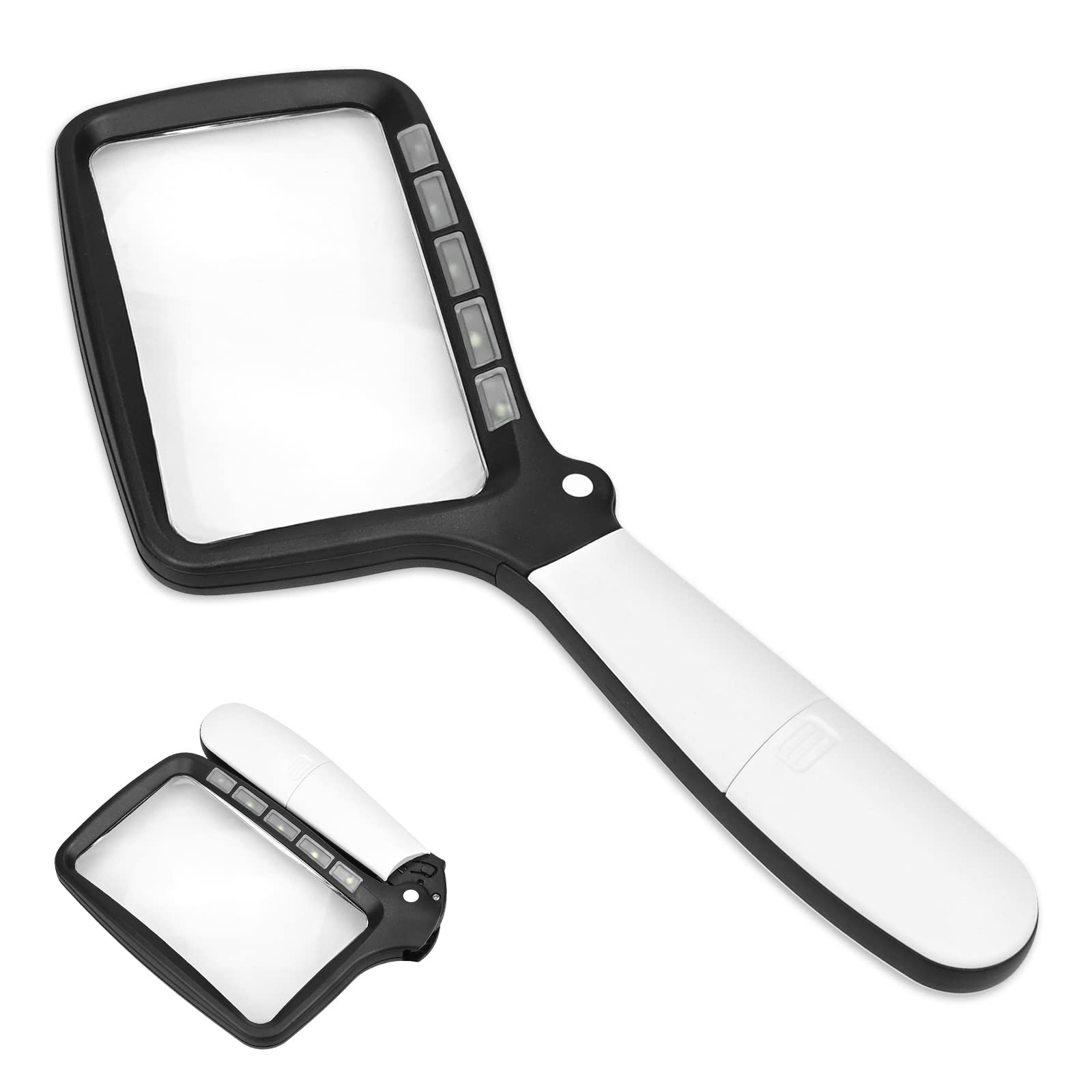 Magnifying Glass with Light, Rectangular Magnifying Glass, Folding Handheld 3X Large Rectangle Lighted Magnifier with Dimmable LED for Reading Newspaper, Books, Lighted for Low Visions
