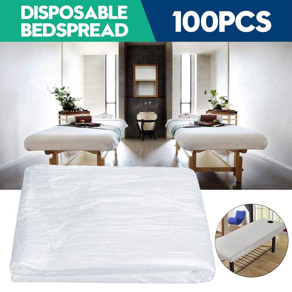 100 Pcs Spa Bed Sheets Disposable Massage Table Sheet Plastic Bed Cover Beauty Salon Sheets Supplies (35.4x70.9") : Beauty