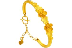 Pitmmord Fashion Double Flower Link Bracelet 18K Gold Plated Adjustable Chain Bracelet Butterfly Cuff Bracelet