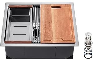 VEVOR 23 inch Kitchen Sink Workstation, 304 Stainless Steel Undermount Sink, Drop-In Single Bowl Farmhouse Basin with Ledge &