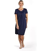 Miss Elaine Women's Short Tricot Nightgown, Flutter Sleeves and Premium Lightweight Fabric, Embroidered Neckline