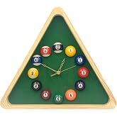 Yuanhe Billiards Pool Ball Clock - 14Inch Triangle Pool Table Cool Wall Clock with Solid Wood Frame,Great for Billiards Room,Pool Room,Game Room,Bar