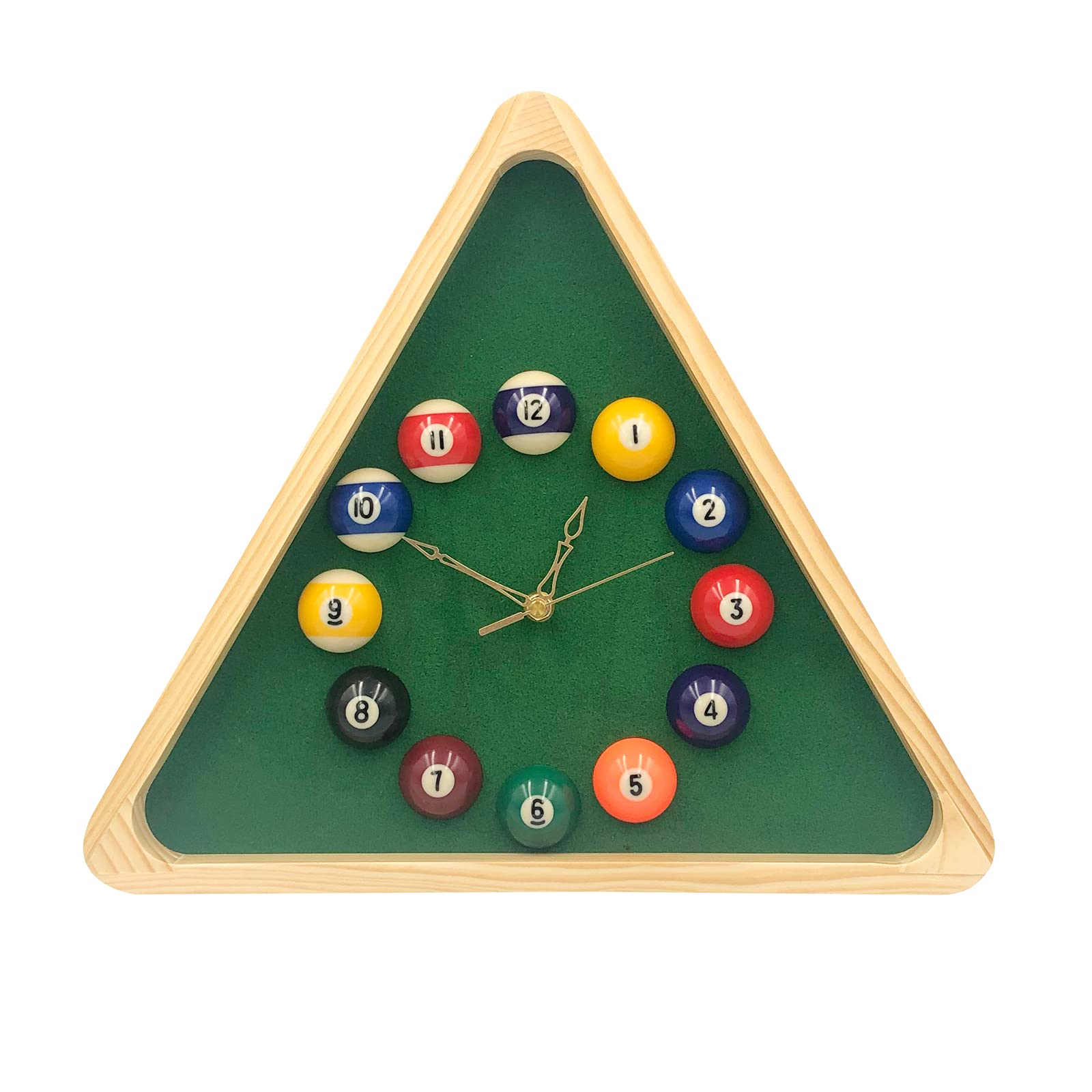 Photo 1 of Yuanhe Billiards Pool Ball Clock - 14Inch Triangle Pool Table Cool Wall Clock with Solid Wood Frame,Great for Billiards Room,Pool Room,Game Room,Bar