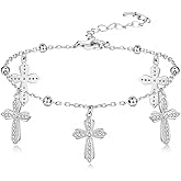 Sariel 925 Sterling Silver Cross Bracelet for Women Adjustable Dangle Cross Charm Chain Bracelet Religious Christian Faith Jewelry Gift for Her