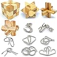 Qiandier Bamboo 3D Puzzle Metal Brain Teasers Puzzles Mind Game Toys Set for Teens and Adults Pack of 12pcs