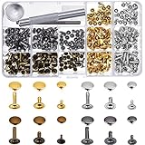 Bememo 180 Set 3 Sizes Leather Rivets Single Cap Rivet Tubular Metal Studs with 3 Pieces Fixing Tool for DIY Leather Craft Rivets Replacement, 4 Colors Gold, Silver, Gunmetal, Bronze