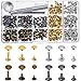Bememo 180 Set 3 Sizes Leather Rivets Single Cap Rivet Tubular Metal Studs with 3 Pieces Fixing Tool for DIY Leather Craft Rivets Replacement, 4 Colors Gold, Silver, Gunmetal, Bronze