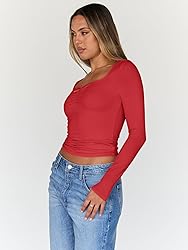 Trendy Queen Womens Long Sleeve Red Tops Crop Cute