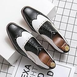 HuitJours Men Black White Brogues Wingtip Dress