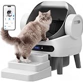 Automatic Litter Box, Open Top Self Cleaning Litter Box for Multiple Cats | Real-Time Status Display, with Adjustable Step for Small Cats, Senior Cats, App Control, Safety Sensors, White &amp; Grey