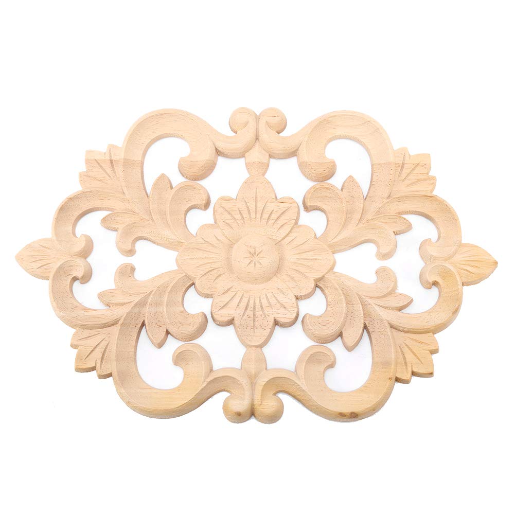 Fdit Pack of 2 European Style Wood Carved Furniture Corner Onlay Applique Unpainted Furniture for Home Door Cabinet Decoration (30 * 19CM)