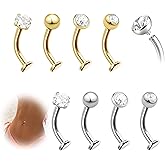 Holyenten Floating Navel Rings 8Pcs, 14G Belly Button Bar 8mm Internally Threaded, Hypoallergenic Titanium Jewelry with CZ, Flat Back Piercing for Women